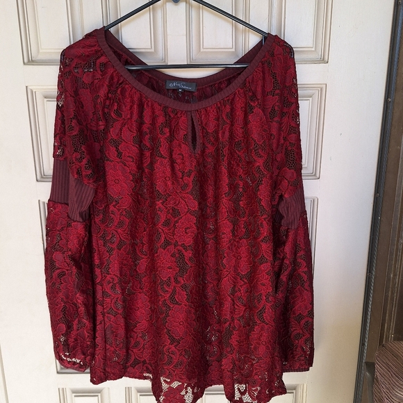Nicole Sabbattini Elegant Lace Women's Top in Burgundy SzM - Picture 2 of 9